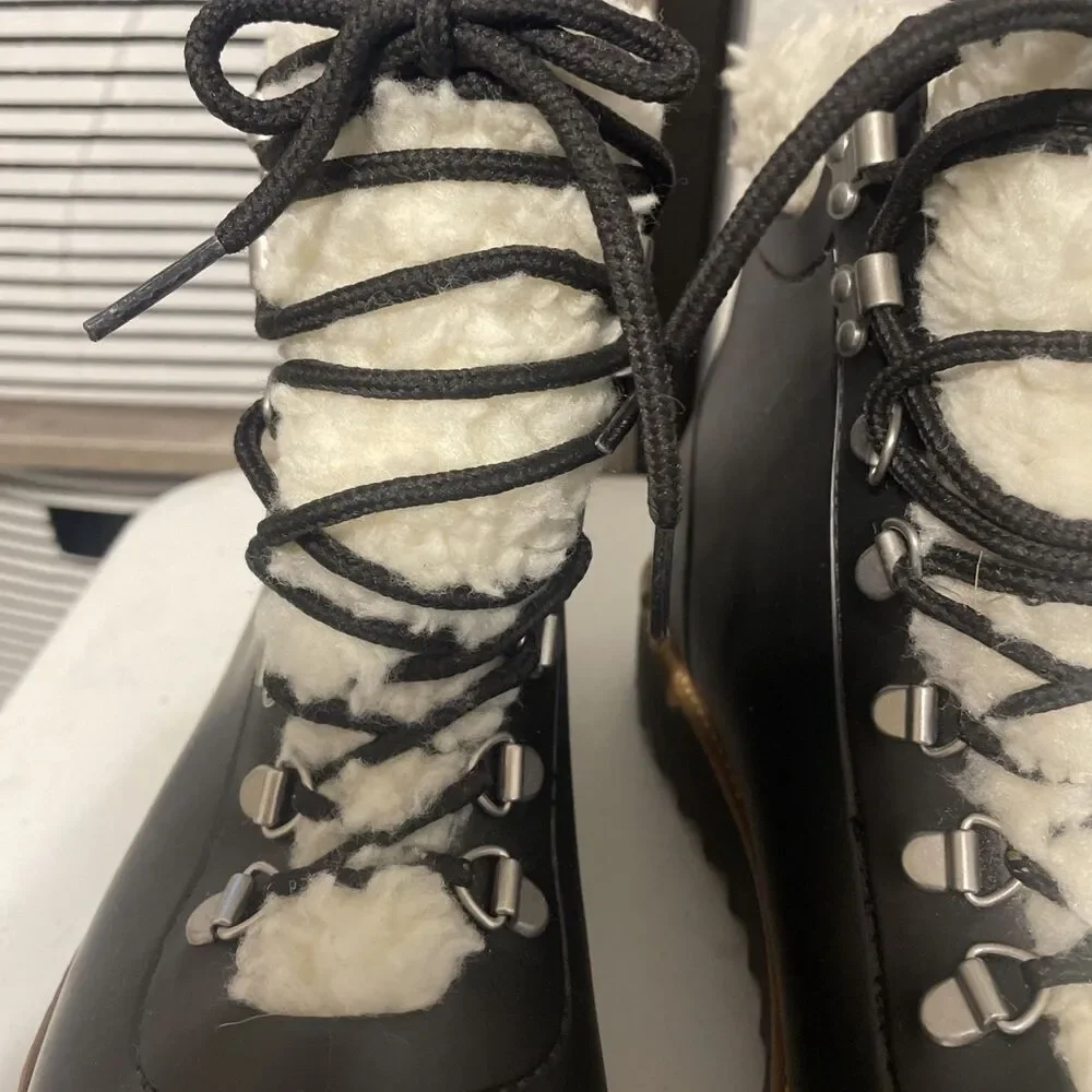 Bernardo Wiley Faux Shearling Trim Boots Black Anthropologie Rain Size 9